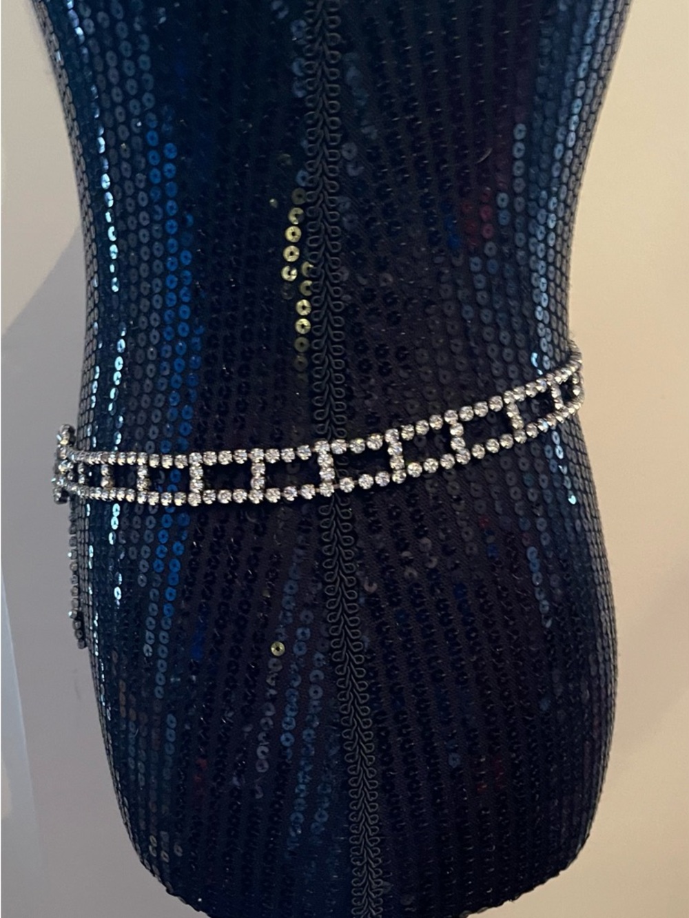 Vintage Crystal Rhinestone Circle Link Waist Chain Belt - Silver - Picture 4 of 11